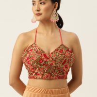 Women Red Embroidered Stitched Blouse